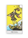 The Fool tarot card on white background, top view