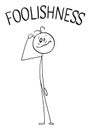 Foolish Person Showing Crazy Facial Expression, Vector Cartoon Stick Figure Illustration