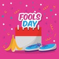 Fools dar card invitation prank shoe banan peel and calendar