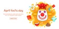 Fools day banner horizontal clown, cartoon style