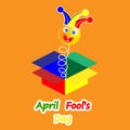 Fools day laughing face joke with gift box