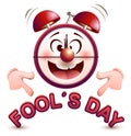 Fools day time. Fun clock show lettering text Royalty Free Stock Photo