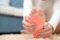 Foot ankle injury pain women touch her foot painful, healthcare and medicine concept