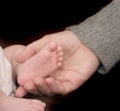 Foot of the baby in a hand of the adult Royalty Free Stock Photo