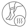 Foot with bad odor thin line icon. Smelly socks vector illustration isolated on white. Stinky feet outline style design