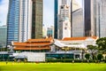 Foot ball activity on Padang field, with Singapore Cricket Club in the background Royalty Free Stock Photo