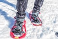 Foot with boots in snowshoes