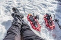 Foot with boots in snowshoes