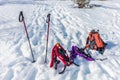 Foot with boots in snowshoes