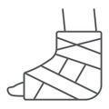 Foot brace thin line icon, orthopedic and medical, ankle bandage sign, vector graphics, a linear pattern on a white