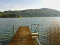 a foot bridge in a lake