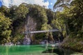 Foot Bridge over the scenic Blue Pools of the Makarora River in New Zealand