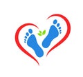 Foot and care green icon heart shape logo template, Foot and ankle healthcare logo vector.