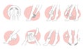 Foot care thin line icons set, skincare infographic collection of pedicure spa procedures