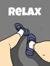 Foot cartoon and text relax