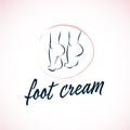 Foot cream cosmetics logo design with pair of bare woman feet arranged together isolated on white background.