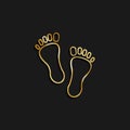 Foot, footsteps gold icon. Vector illustration of golden particle background