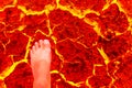 Foot heat red cracked ground texture. Royalty Free Stock Photo