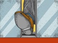 Foot holds closing elevator door sketch vector