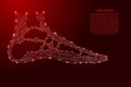 Foot of human leg in section, from futuristic polygonal red lines and glowing stars for banner, poster, greeting card. Vector