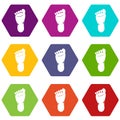 Foot left leg icon set color hexahedron