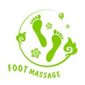 Foot massage concept in green. Reflexology. Foot massage logo with traditional thai ornament for your web site design, app, UI.