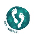 Foot massage concept.  Silhouette of feet on green  watercolor background for your web site design, app, UI. Reflexology. Royalty Free Stock Photo