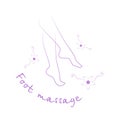 Foot massage logo. Foot massage stamp. Silhouette of legs and vanilla flowers. Reflexology.