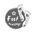 Foot massage stamp with traditional thai ornament. Reflexology. Foot massage logo vector in gray