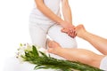 Foot massage on white background