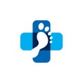 Foot Medical Logo Design. Pharmacy Cross Health Care Vector. Helping and Meditation Graphic. Royalty Free Stock Photo