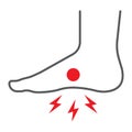 Foot pain thin line icon, body and painful, feet ache sign, vector graphics, a linear pattern on a white background.