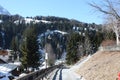 Foot-path. Alpine village, Dolomites skiing resort.