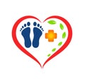 Foot path with healthcare icon in heart logo vector.