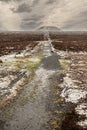 Foot path to burial chamber of Queen Maebh of Connacht, Knocknarea. Winter season scene, Snow on the ground.