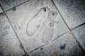 Foot print on concrete foot path bridge