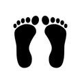 Foot print icon. Black on white Naked foot print simple icon vector. Flat design style stock vector illustration of foot Royalty Free Stock Photo