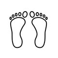 Foot print icon. Outline black on white Naked foot print simple icon vector. Flat design style stock vector illustration Royalty Free Stock Photo