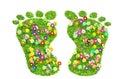 Foot print made of green grass and flowers Royalty Free Stock Photo