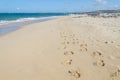 Foot prints in Pessegueiro beach in Porto Covo Royalty Free Stock Photo