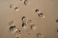 Foot prints in the sand on the beach Royalty Free Stock Photo