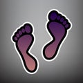 Foot prints sign. Vector. Violet gradient icon with black and wh Royalty Free Stock Photo