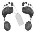 Foot prints with toe tag