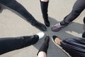 Foot shoes girls and women standing in circle star Royalty Free Stock Photo