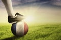 Foot of soccer player with ball ready to play Royalty Free Stock Photo