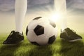 Foot of soccer player ready for playing Royalty Free Stock Photo