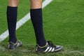 Foot of soccer referee on green grass