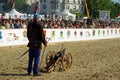 Foot-soldier with cannon Royalty Free Stock Photo