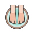 Foot spa, foot soak in wooden tub, filled outline icon