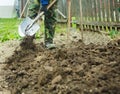 Foot with spade in dirt, farmer working